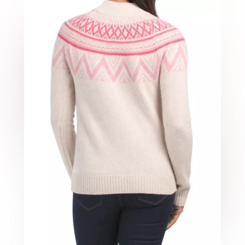 Tabitha Webb -NWT women’s Fairisle Lambswool blend crewneck Sweater cream/pink M - Picture 2 of 7